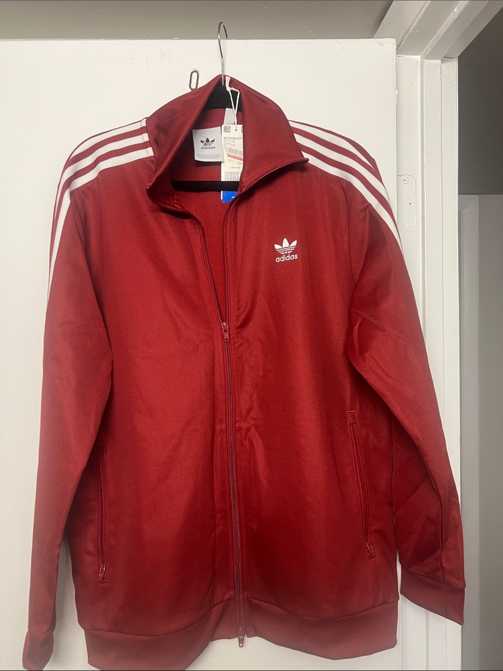adidas Beckenbauer Red Track Jacket with White 3-Stripes